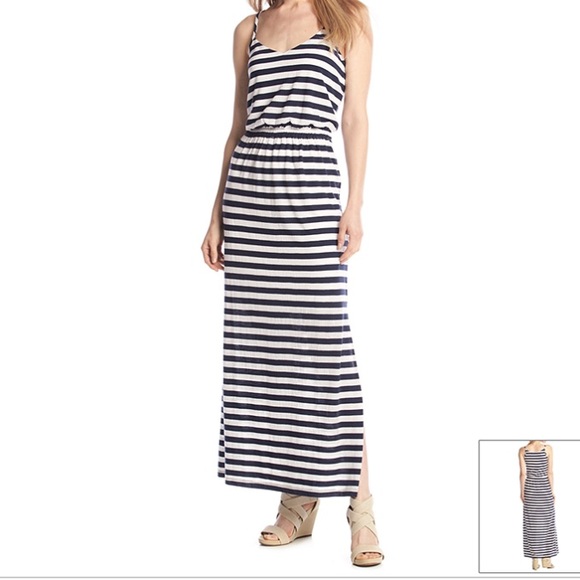 (Sizes S, L, XL) Navy & White Striped Maxi Dress - Picture 3 of 6